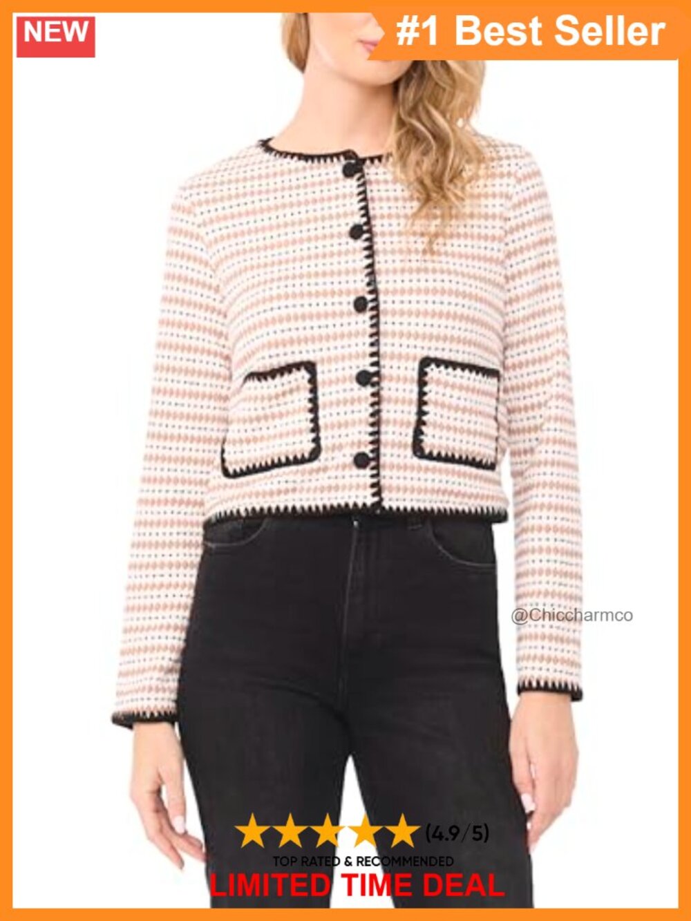 Crochet Detailed Knit Cardigan Crew Neck Button Long Sleeve Layering